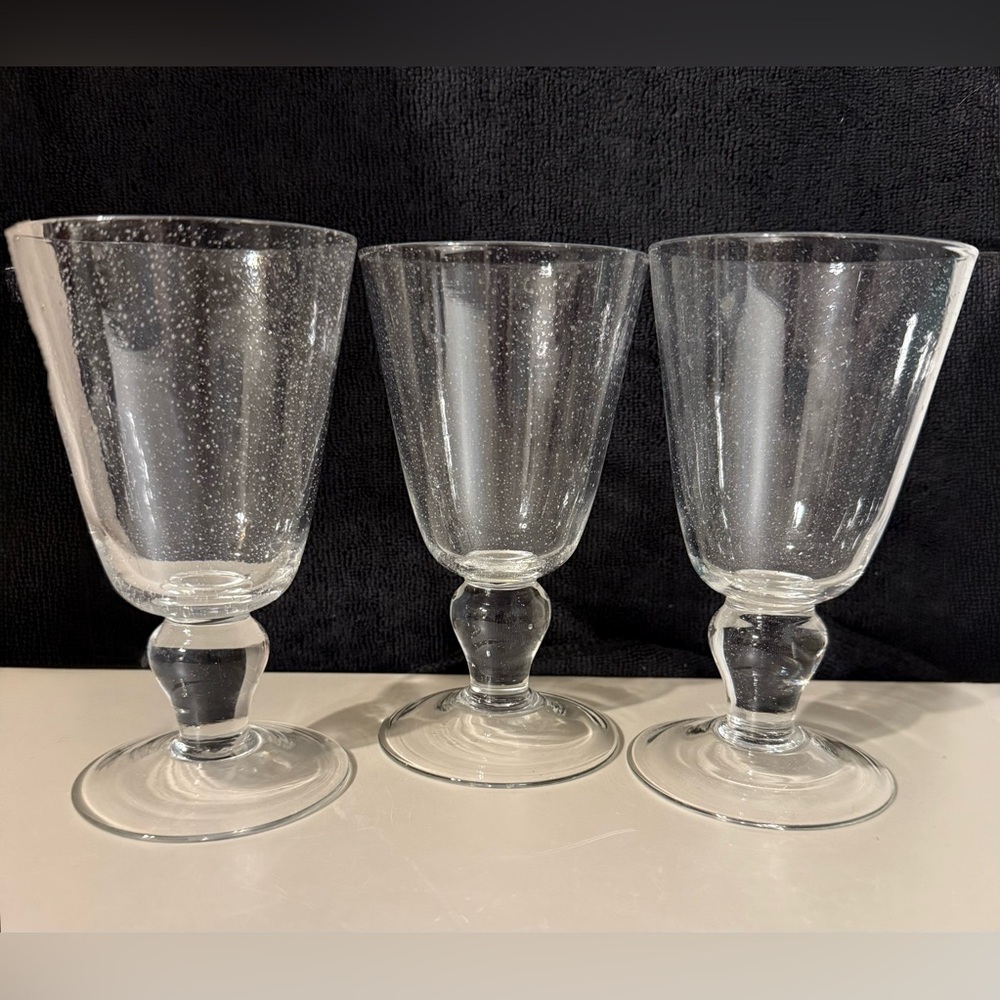3 Handblown clear glasses. 10oz